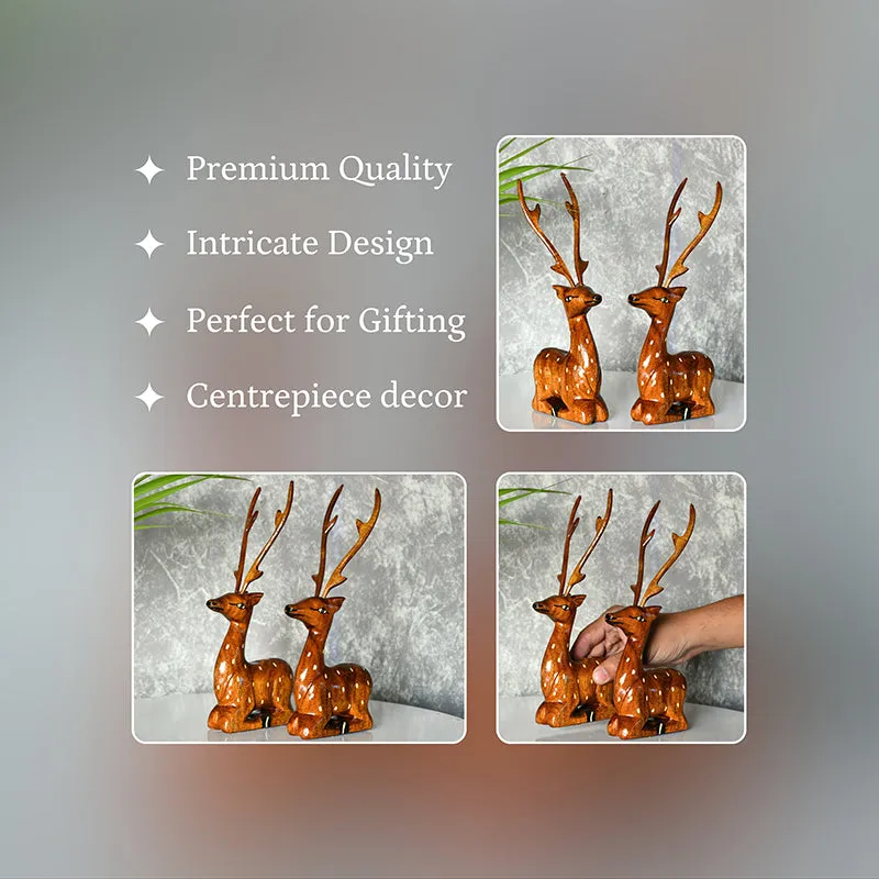 Timber Stags Wood Showpiece - Set Of Two media 4