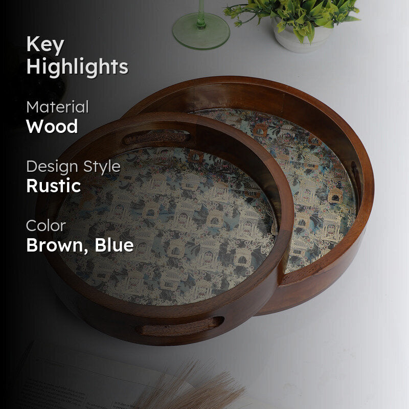 Jharokha Charm Round Wooden Serving Tray - Set of Two media 2