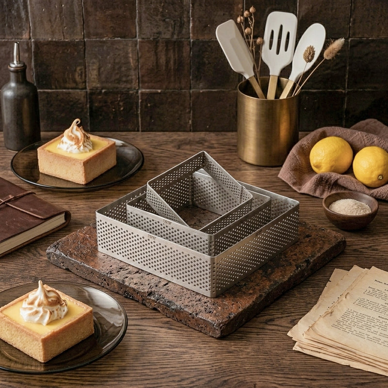 Perforated Square Tart Ring  - Set Of Three media 4