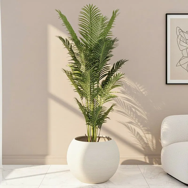 Faux Lush Areca Plam Plant With Black Plastic Pot - 6.6 Feet media 1