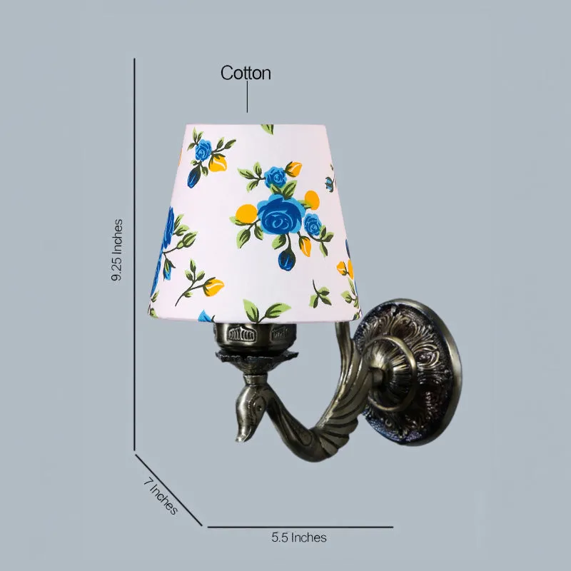 Amro Retro Blue Fleur Conical Fabric & Metal Wall Lamp media 4