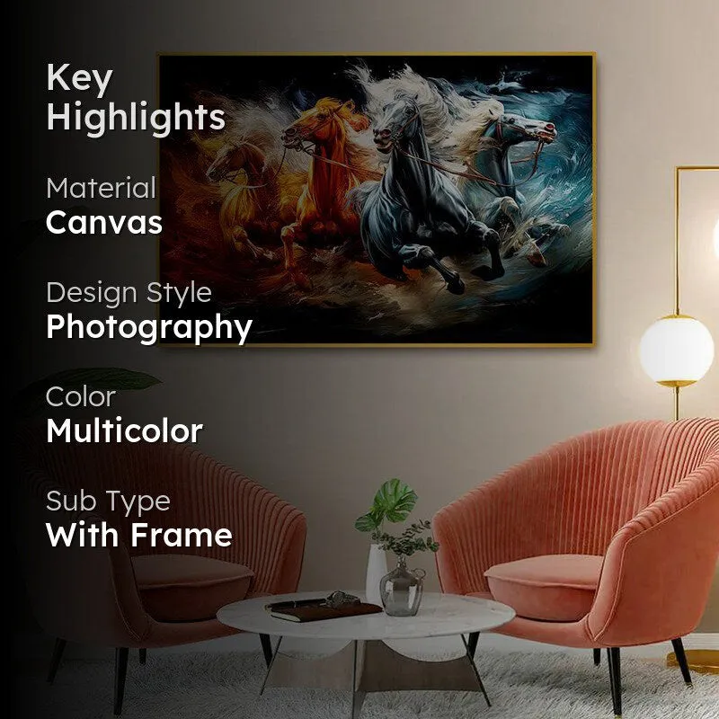 Elemental Stallions Canvas Wall Painting With Frame - Gold media 2