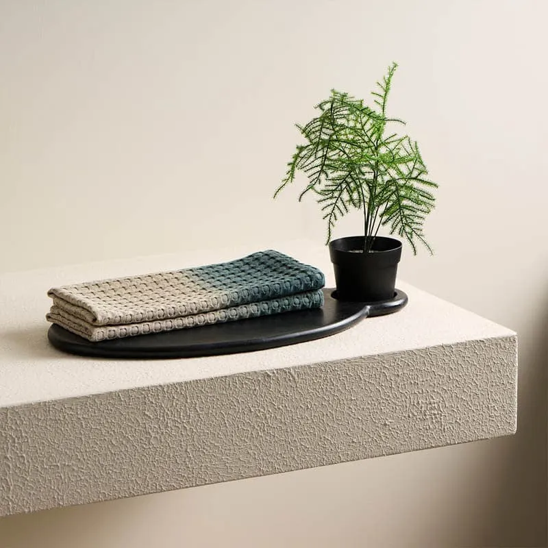 Ninon Dipdye Textured Waffle Hand Towel (Beige & Ash) - Set Of Two media 3