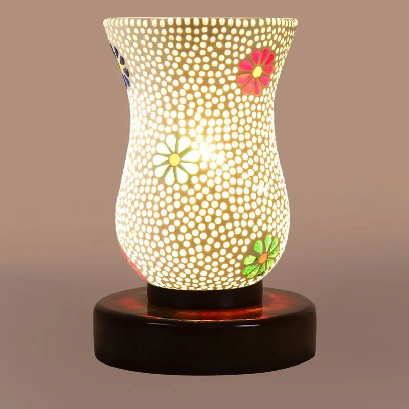 Glazora Mosaic Glass Table Lamp With Wooden Base - Multicolor media 7