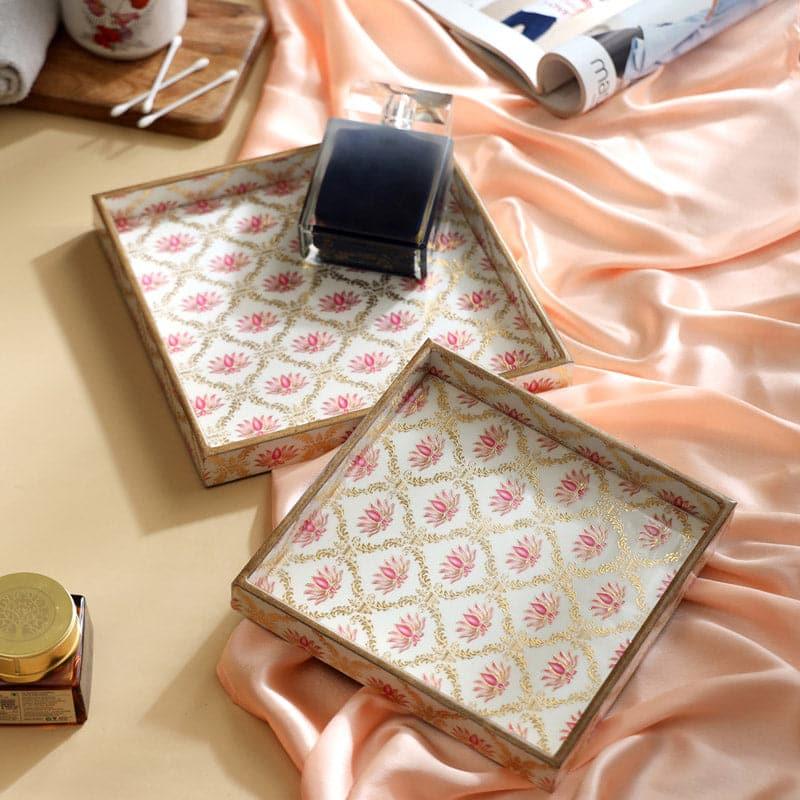 Kamla Kanthara Ethnic Square Tray (Pink) - Set Of Two media 3