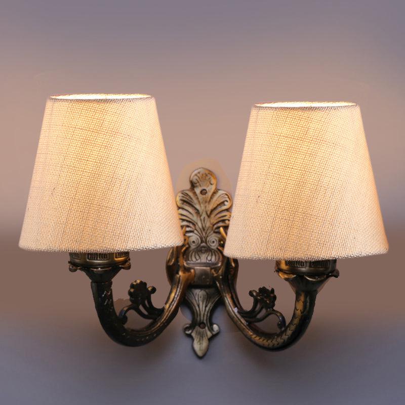 Vintage Conical Duo Fabric & Metal Wall Lamp - White media 4