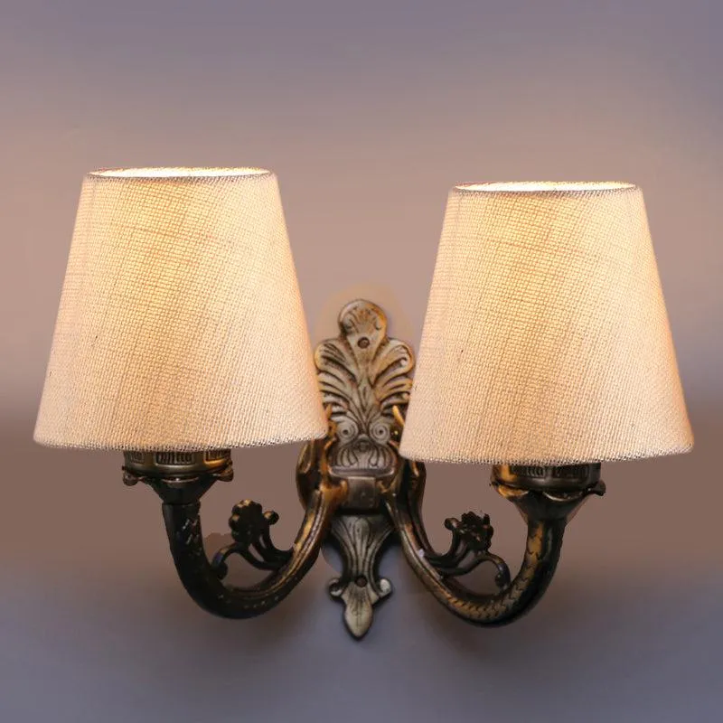 Vintage Conical Duo Fabric & Metal Wall Lamp - White media 4