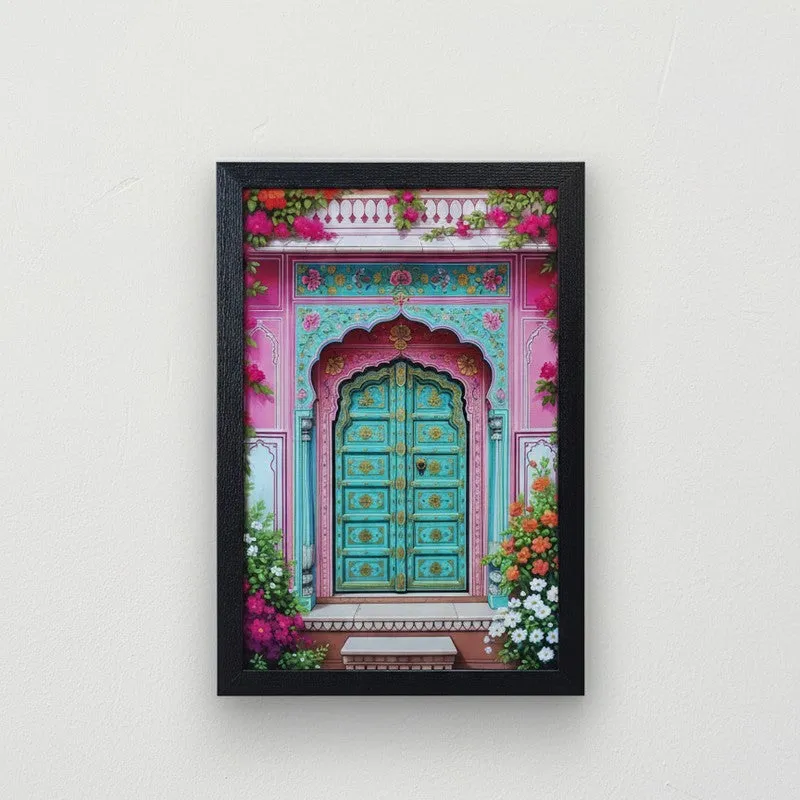 Vibrant Doorways & Cityscape Wall Painting With Frame - Set Of Three media 4