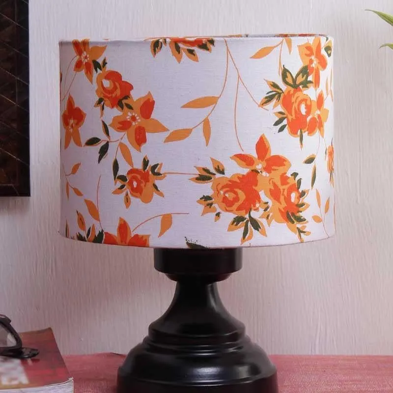 Orange Fleur Burst Fabric Table Lamp - Multicolor media 4