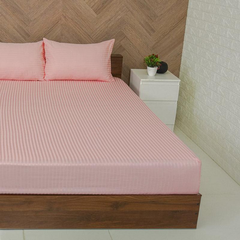 Reposi Striped Cotton Bedsheet (Pink) - 300 TC media 3