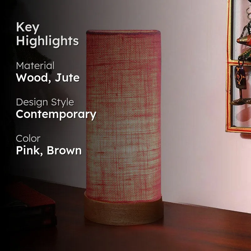 Nyra Tower Wooden Table Lamp With Jute Shade - Pink,Brown media 2
