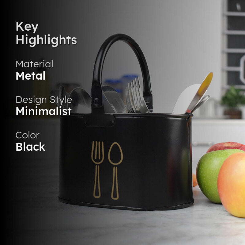 Fork & Order Metal Cutlery Holder - Black,Gold media 2
