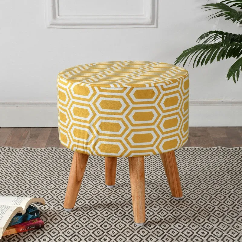 Hexora Geometric Velvet Ottoman - Yellow media 1