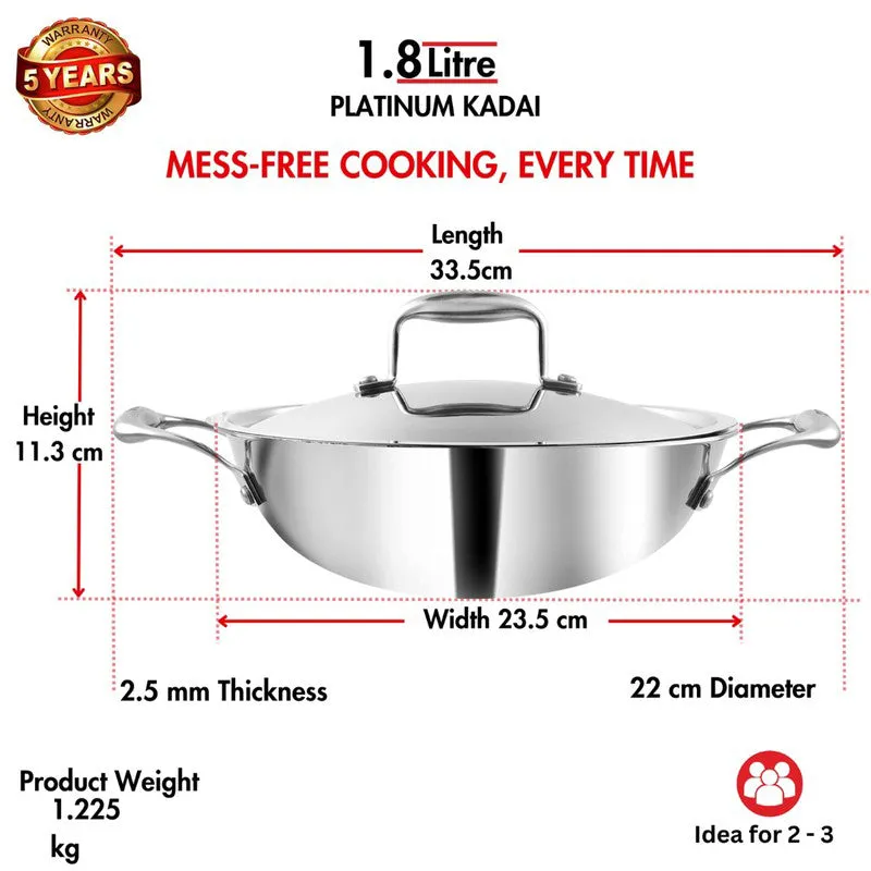 Vinod Stainless Steel Kadhai With Lid- 1800 mL/13 Inches media 9