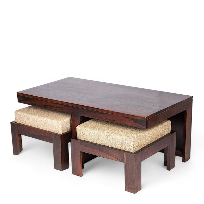 Drexon Sheesham Wooden Center Table with Stools (Deep Brown) - Five Piece Set media 5