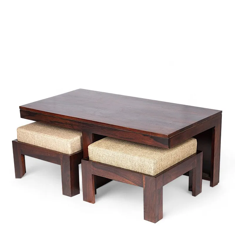 Drexon Sheesham Wooden Center Table with Stools (Deep Brown) - Five Piece Set media 5