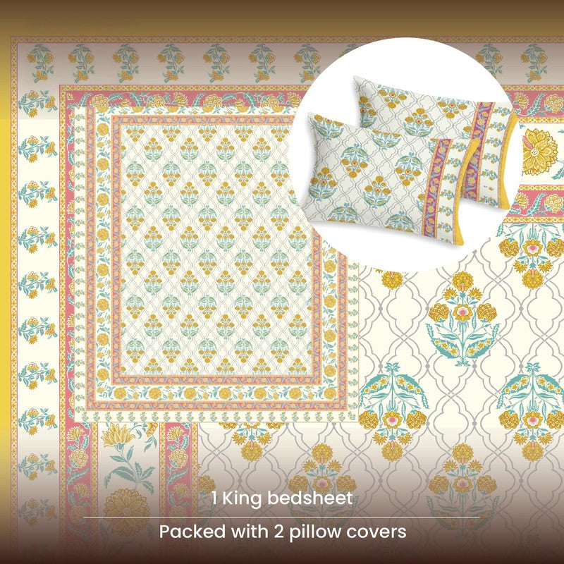 Urban Space Botanical Charm Cotton Bedsheet (Yellow) - 240 TC media 6