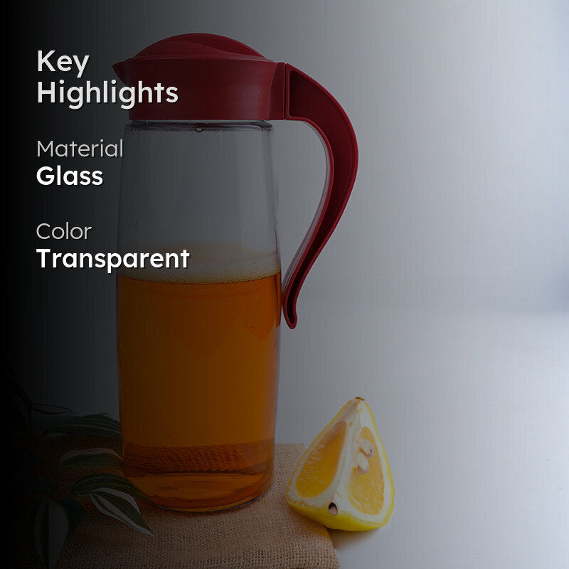 Domana Oval Transparent Jug With Lid (Red) - 1600 ML media 2