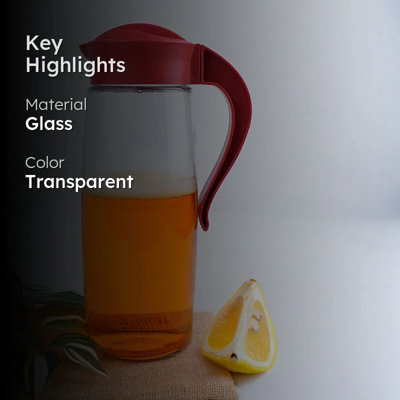 Domana Oval Transparent Jug With Lid (Red) - 1600 ML media 2