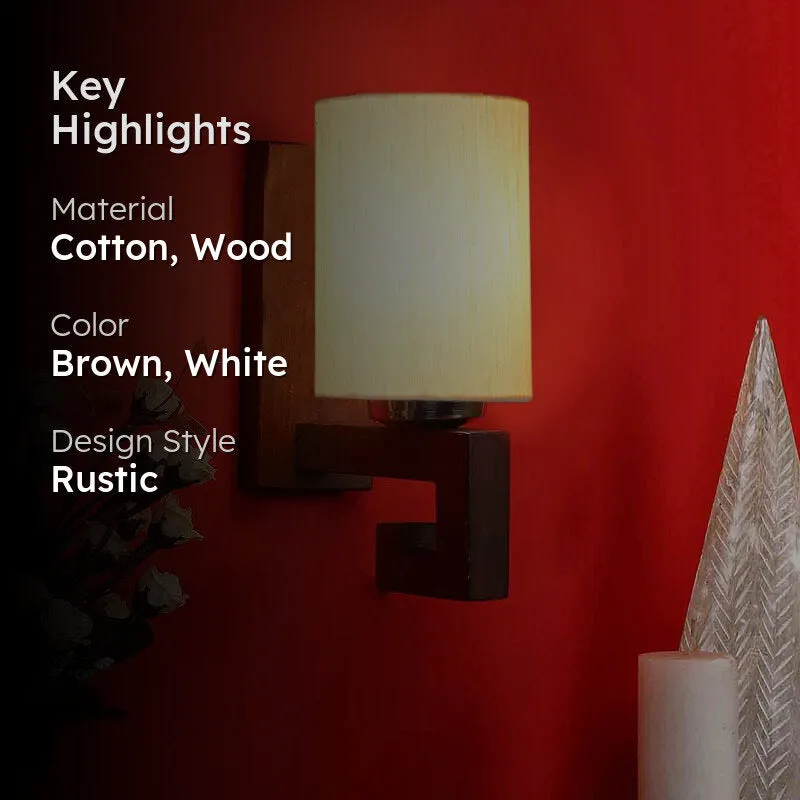 Milky Cylindrical Wooden Wall Lamp media 2