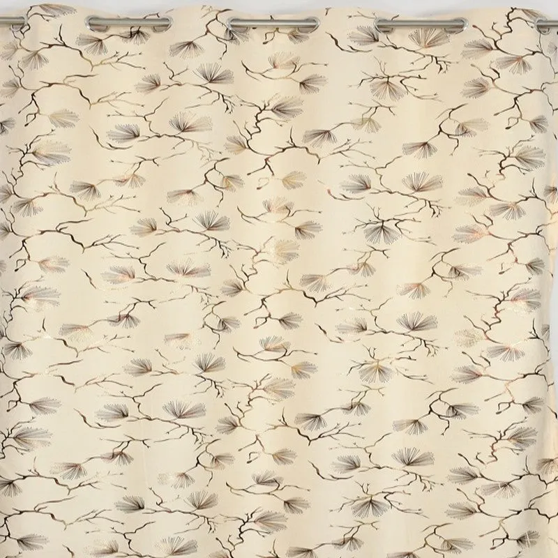 Soft Edge Printed Velvet Curtains (Ivory,Gold) - Set Of Two media 4