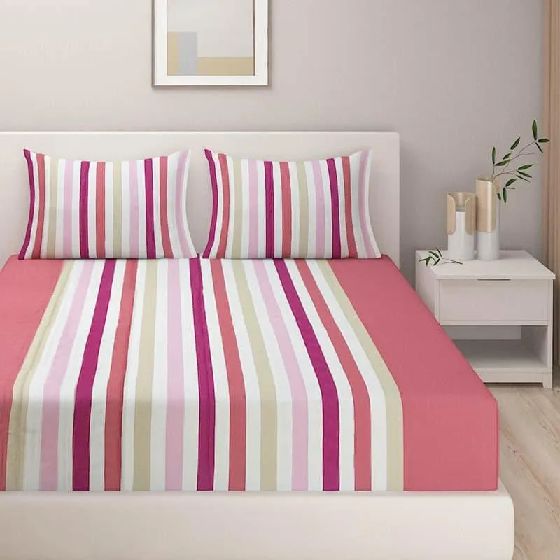 Swayam Stripey Vibrant Bedsheet (Pink) - 180 TC media 1