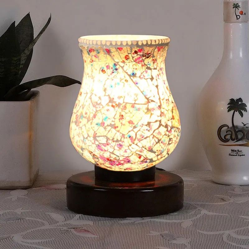 Pristar Mosaic Glass Table Lamp With Wooden Base - Multicolor media 3