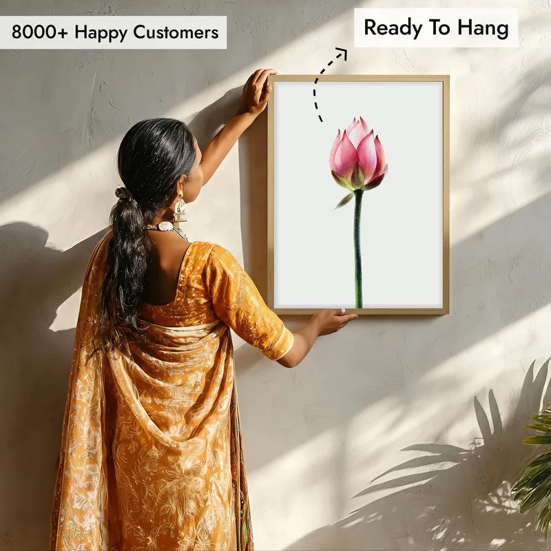 Painted Lotus Bud Archival Paper Wall Art - Natural Brown Frame media 8