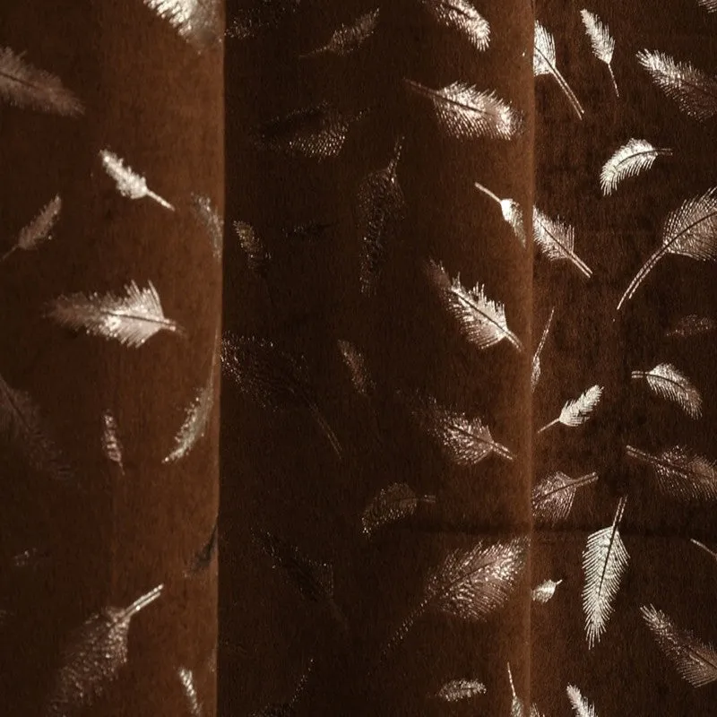 Glow Mist Printed Velvet Curtains (Brown,Gold) - Set Of Two media 5