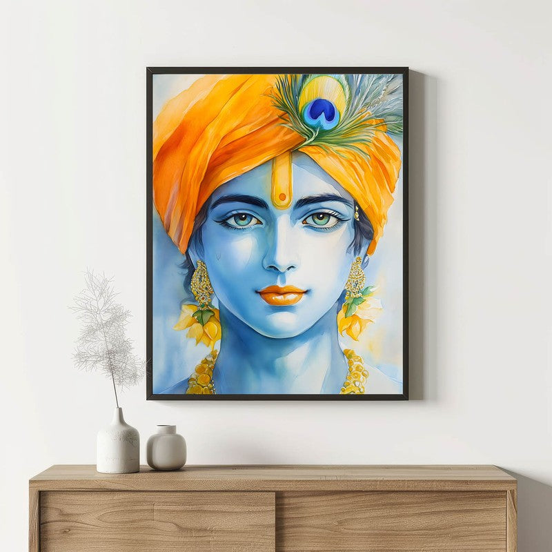 Divine Madhava Spiritual Archival Paper Wall Painting With Frame - Black