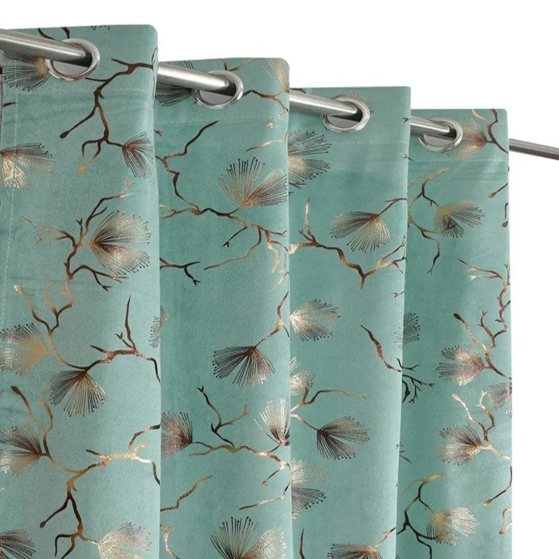 Soft Edge Printed Velvet Curtains (Sage Green,Gold) - Set Of Two media 3
