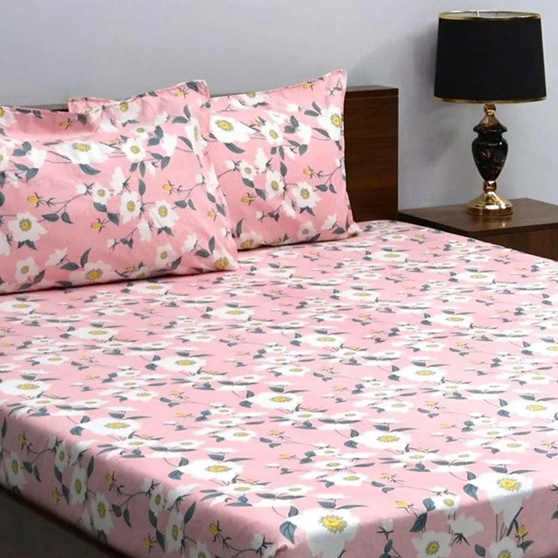 Leena Floral Microfiber Bedsheet (Pink) - 110 GSM media 4