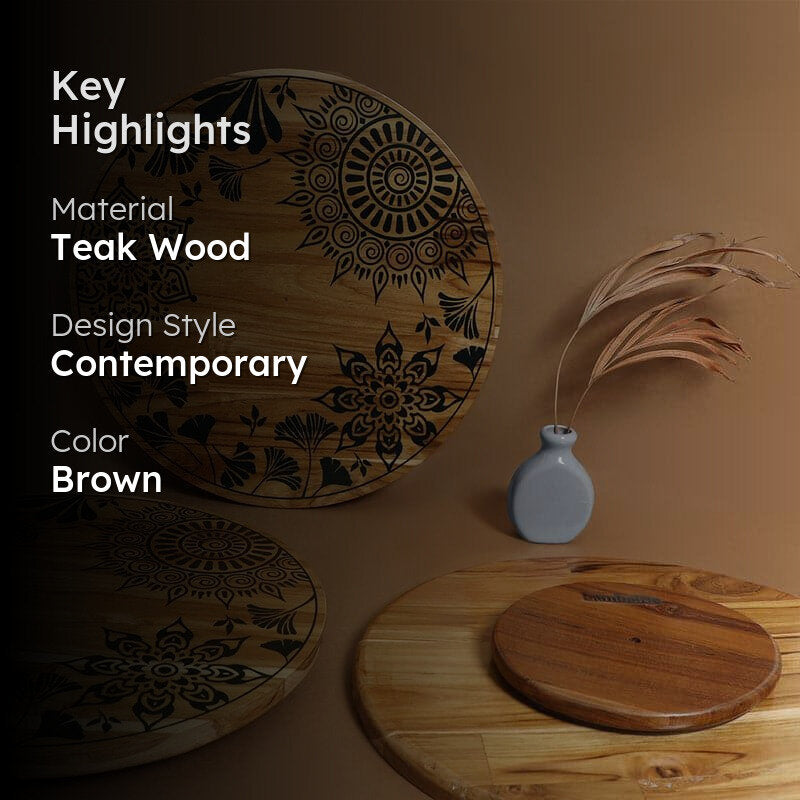 Taavi Mandala Teak Wood Rotating Platter media 2