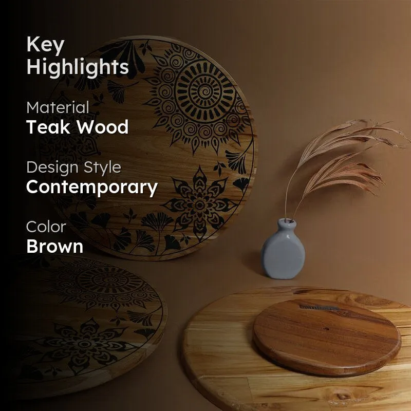 Taavi Mandala Teak Wood Rotating Platter media 2