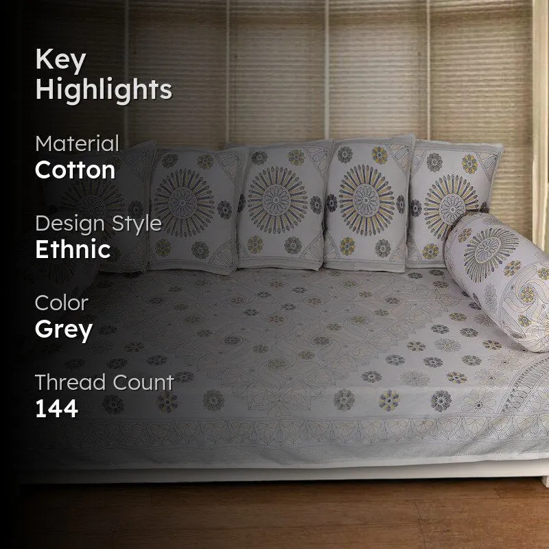 Arunima Diwan Set (Grey & Beige) - Eight Piece Set media 2