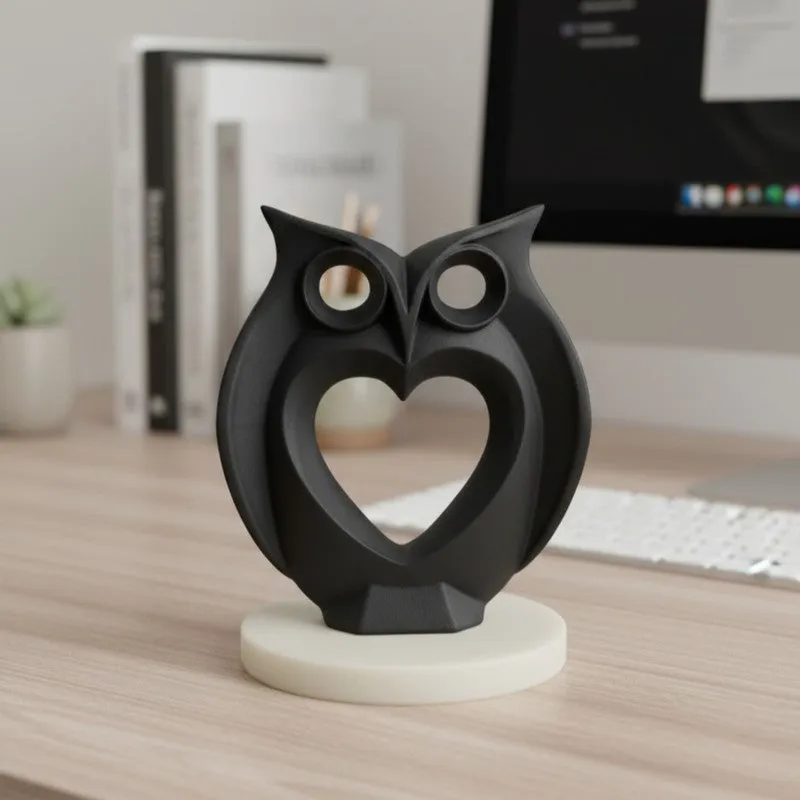 Heart Owl Resin Showpiece - Black media 1