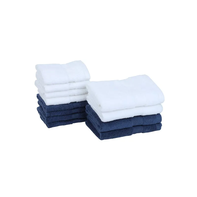 Miorah Hand & Face Towel Combo (White & Blue) - Set Of Twelve media 3