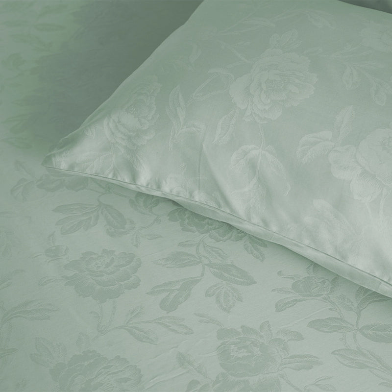 Blooming Rose Fitted Jacquard Cotton Bedsheet (Sage Green) - 300 TC media 7