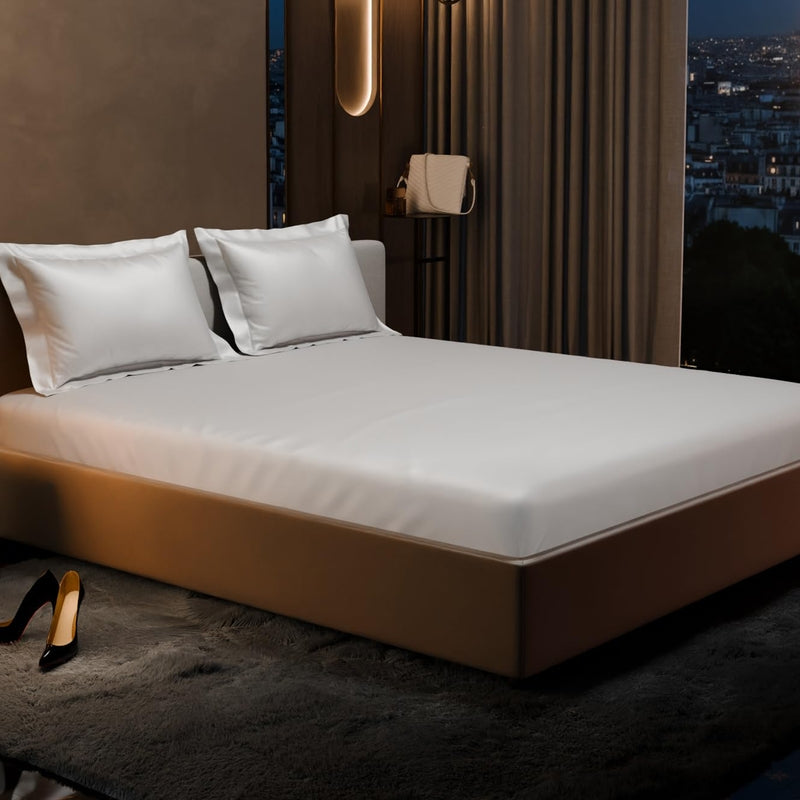 Purelle Satin Fitted Bedsheets (White) - 150 GSM