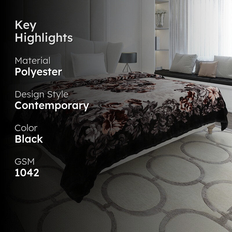 Monte Carlo Velvet Bloom Blanket (Black) - 1042 GSM media 2