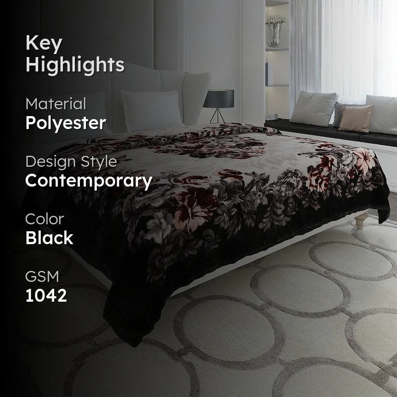 Monte Carlo Velvet Bloom Blanket (Black) - 1042 GSM media 2