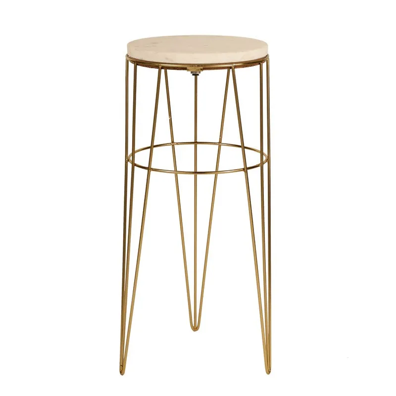 Marble Top Aluminum Side Table (Gold) - Large media 4