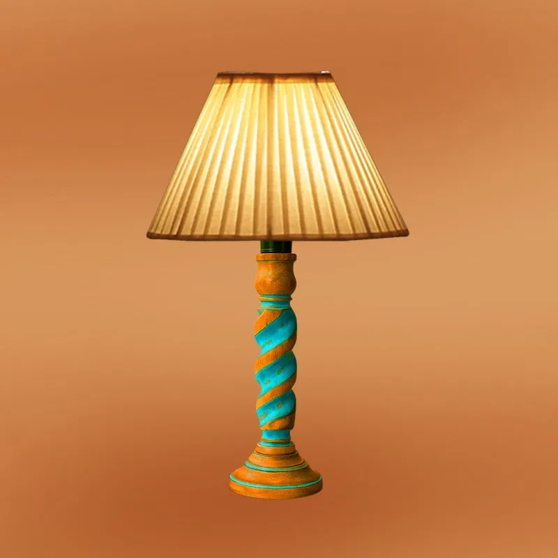 Elara Velor Wooden Table Lamp - OffWhite media 6