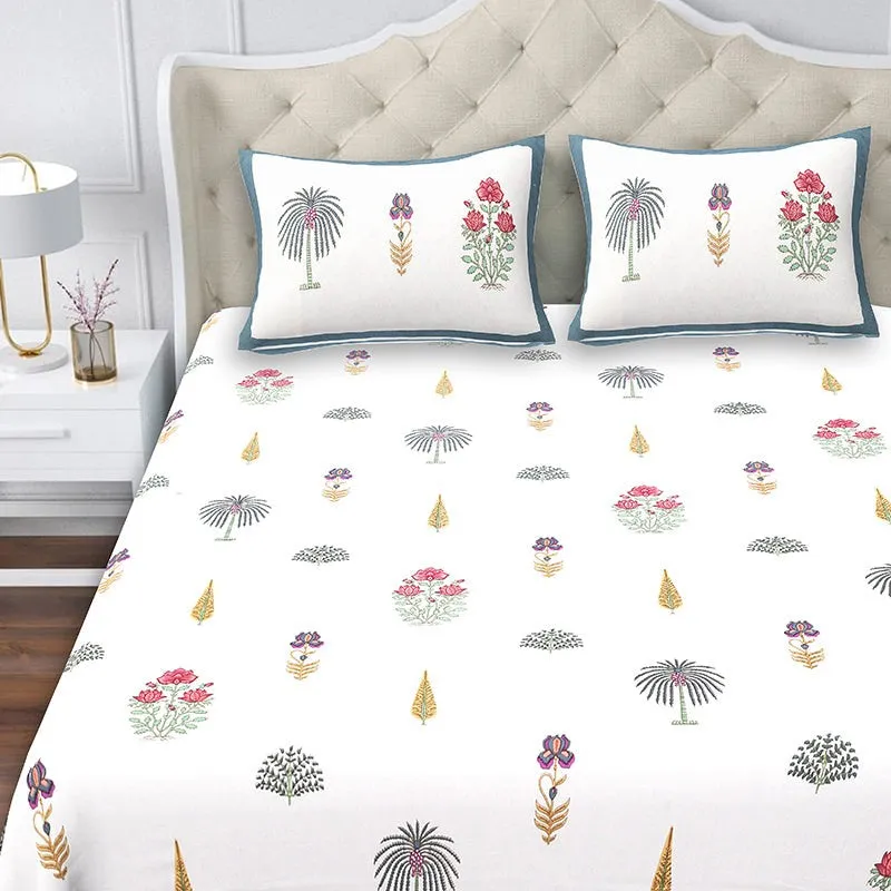 Gulshan Cotton Bedsheet (White, Blue) - 180 TC media 4