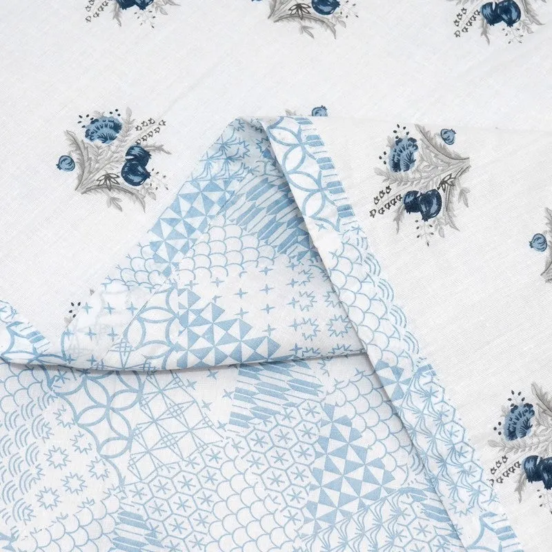 Tiny Bloom Printed Cotton Dohar (Blue,White) - 120 GSM media 7