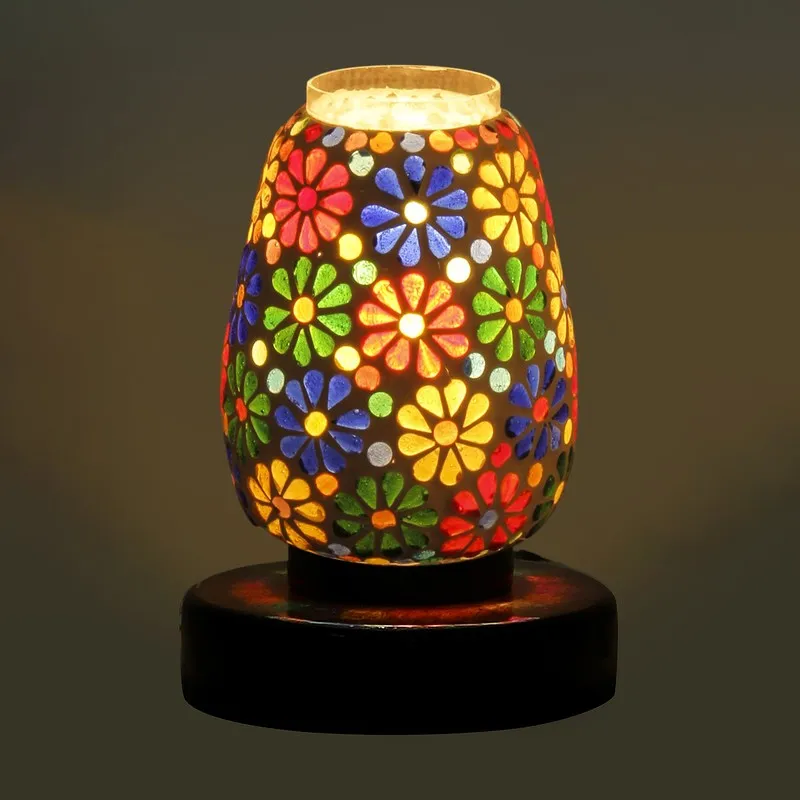 Flarewin Glass Table Lamp With Wooden Base - Multicolor media 6