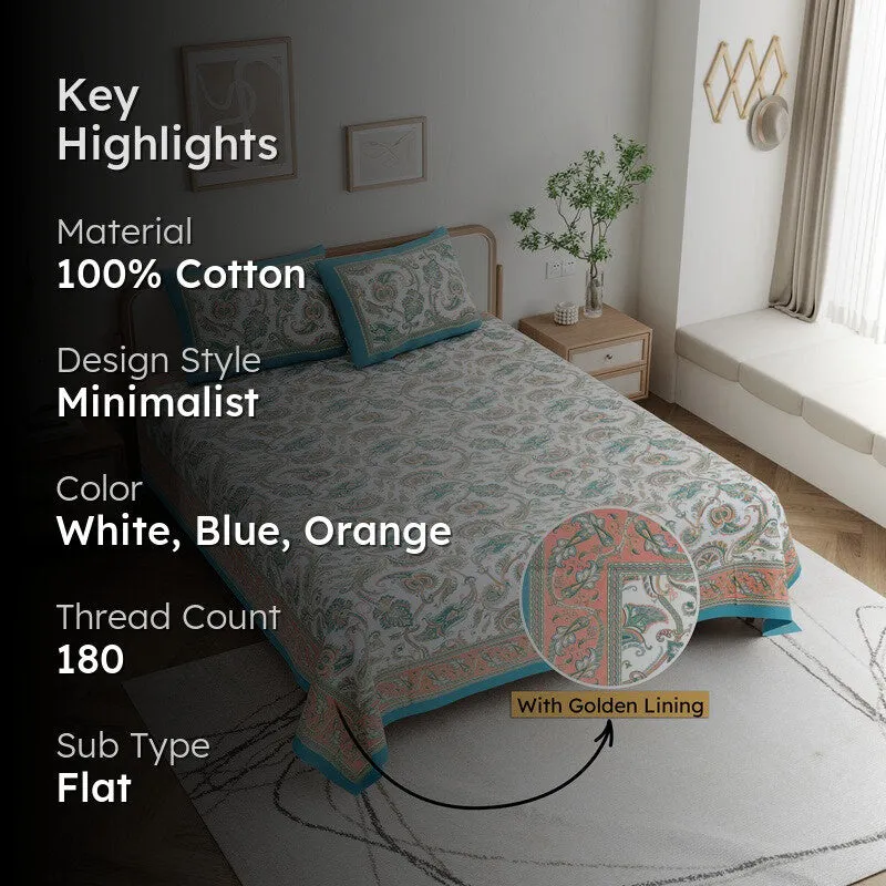 Bloom Cotton Bedsheet (White,Blue) - 180 GSM media 2