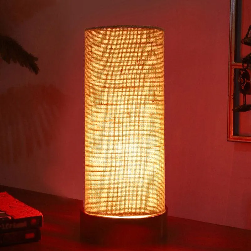 Jaala Tower Wooden Table Lamp With Jute Shade - Brown,Beige media 2