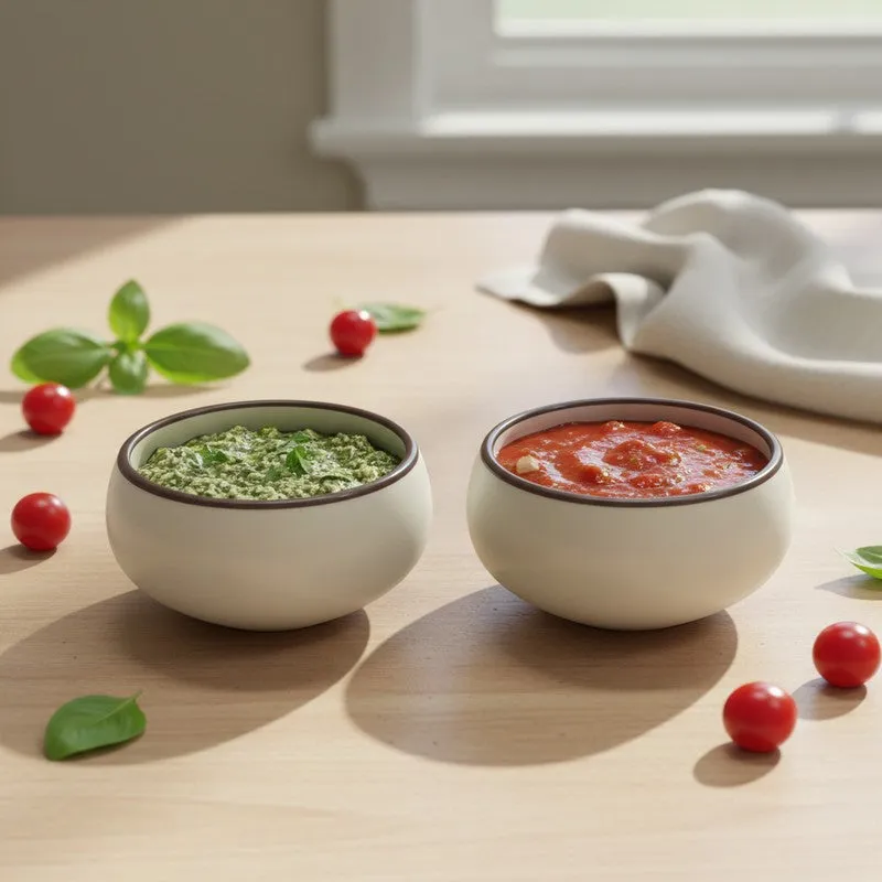 Brownline Handcrafted Ceramic Dip Bowls (Off White,150 mL) - Set Of Two media 1