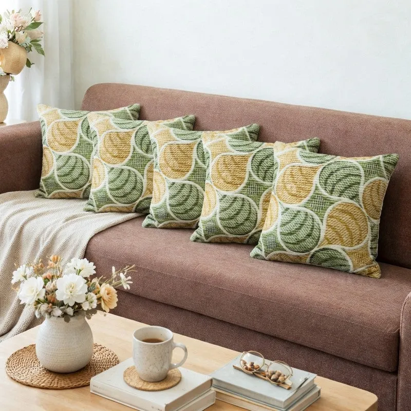 PetalPrism Cushion Cover (Green, Yellow) - Set Of Five media 1